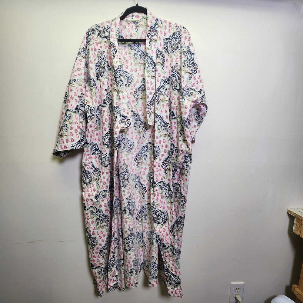 Print Fresh Tiger Queen 100% Cotton Robe L/XL Midi Length Pockets No Belt